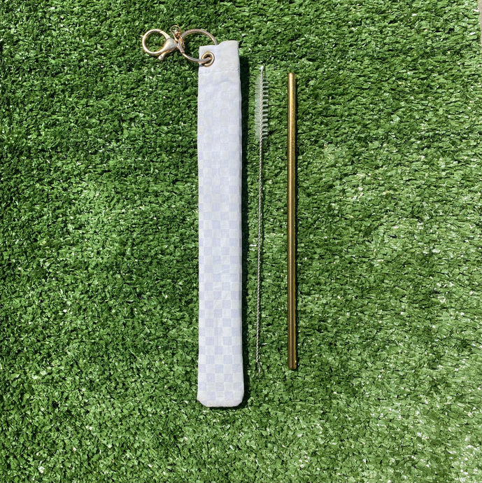 Eco friendly Fabric Reusable Straw Keychain Carrying Case Holder Pouch with Metal Stainless Steel Drinking Straw - Off the Wall