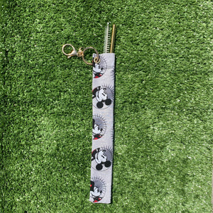 Eco friendly Fabric Reusable Straw Carrying Case Holder Pouch with Metal Stainless Steel Drinking Straw - Minnie & Mickey